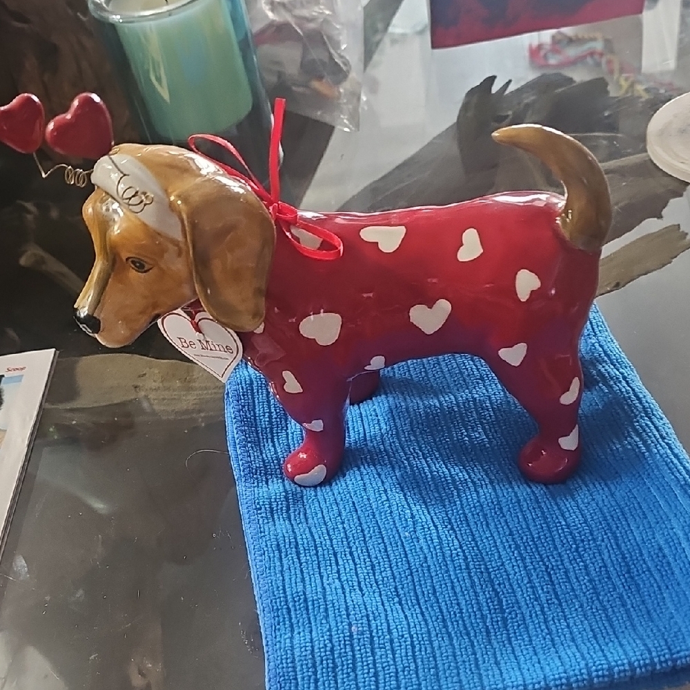 Blue Sky Red and Gold Dog Figurine